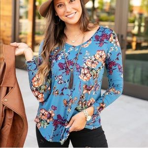 Long Sleeve Perfect Pocket Tee - Dusty Blue